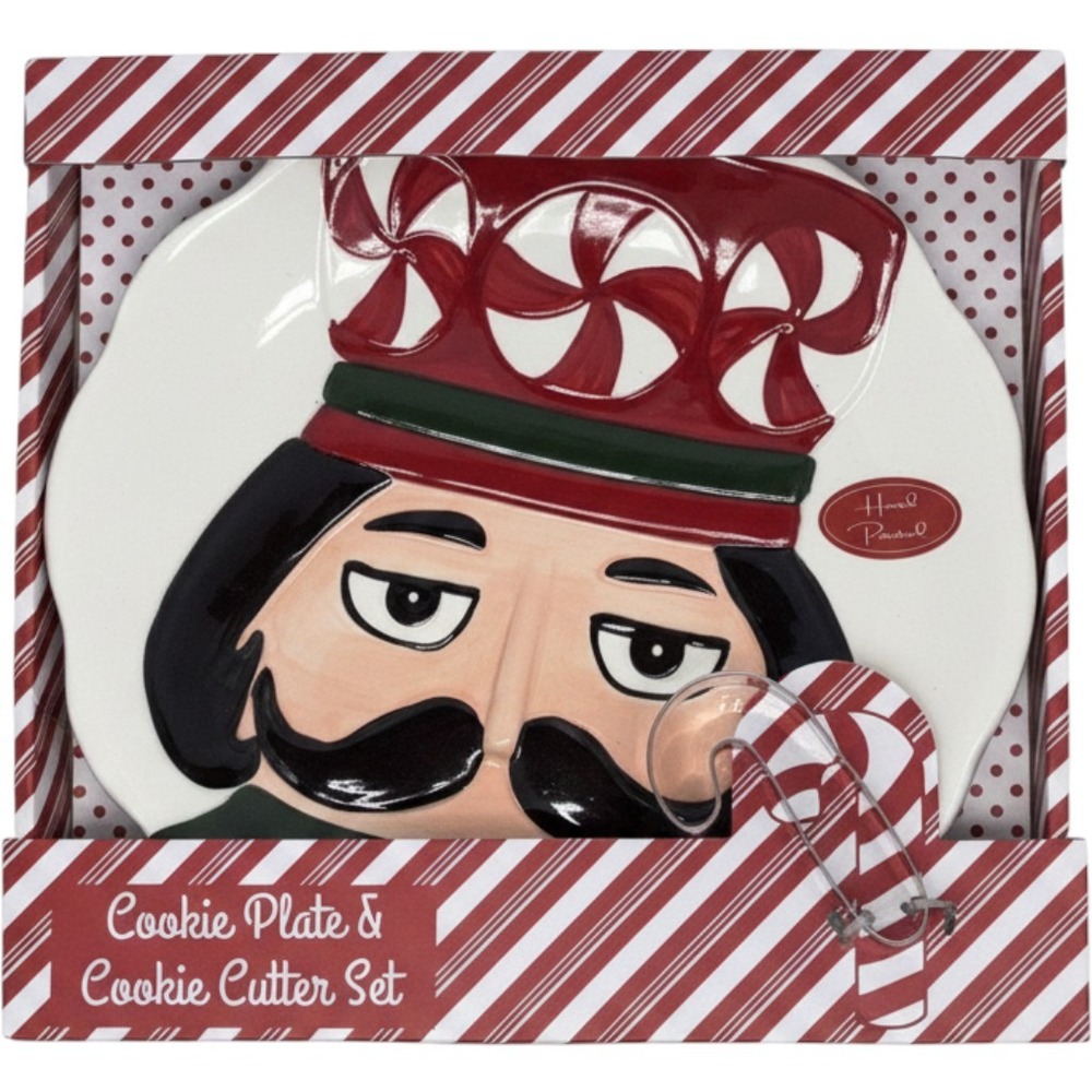 Nutcracker Cookie Plate and Candy Cane Cookie Cutter Set Hand Paint NEW‎ IN BOX